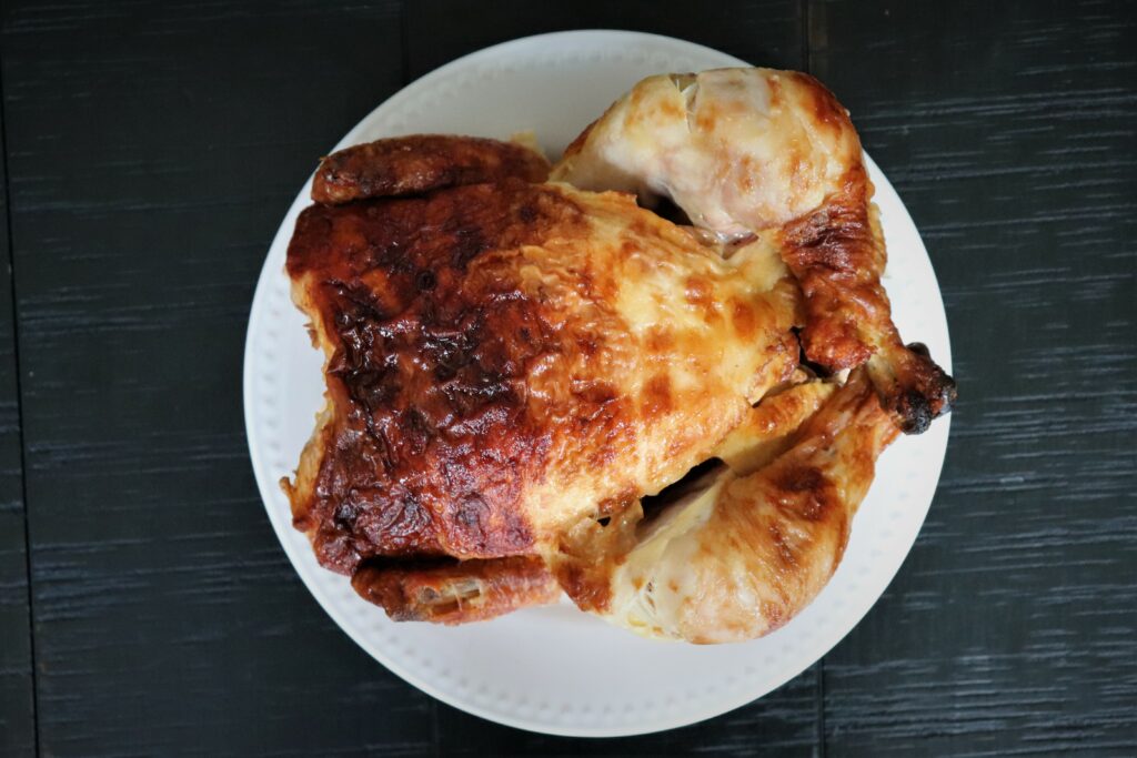 A pre-roasted chicken from grocery store ready to use